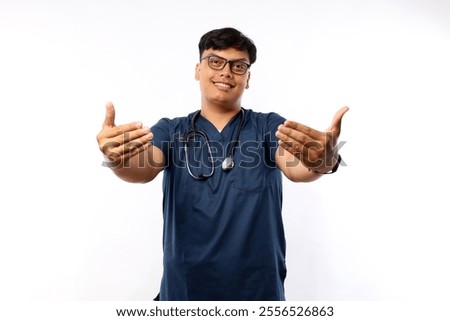 Image, Stock Photo Male hand comes out of a pile of leaves. Concept fall fun