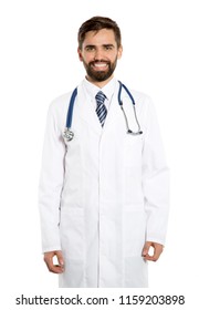 Portrait of a young doctor on a white background