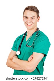 Portrait Of Young Doctor On White Isolated Background 