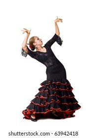 Portrait Of Young Elegance Flamenco Dancer. Isolated Over White Background