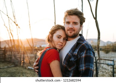 Portrait Of A Young Farmer Couple In Love