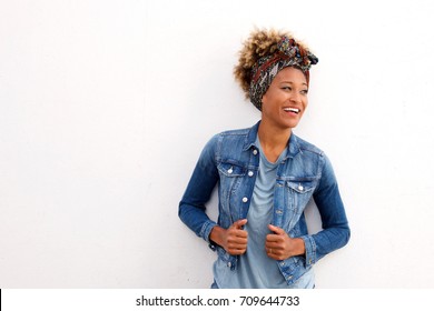 Portrait Of Young Fashionable Woman Looking Away On White Background