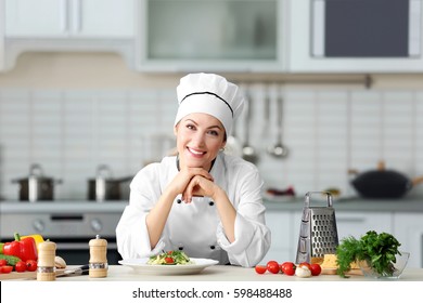 Female Chef Salt Vegetable Salad Kitchen Stock Photo (edit Now) 598488602