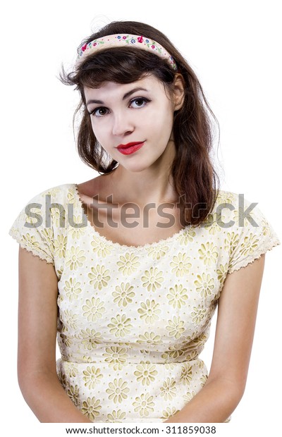 Portrait Young Female Old Fashioned Hairstyle Stock Photo Edit