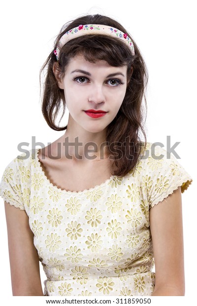 Portrait Young Female Old Fashioned Hairstyle Royalty Free Stock