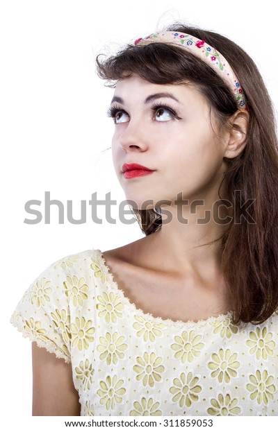 Portrait Young Female Old Fashioned Hairstyle Stock Image