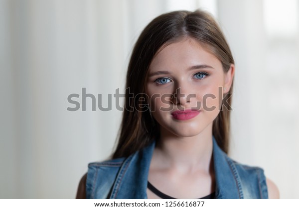 Portrait Young Girl Beautiful Blue Eyes Stock Photo Edit