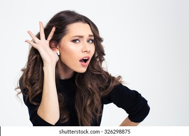 Portrait Of A Young Girl With Hand On Ear. What Did You Say?