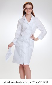 Portrait Of A Young Girl In White  Medical Lab Coat