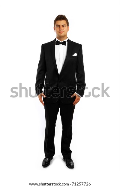 Portrait Young Groom Tuxedo Standing Over Stock Photo (Edit Now) 71257726