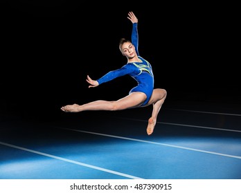 portrait of young gymnasts competing in the stadium, retouched