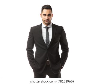 Portrait of young and handsome business man isolated on white background
