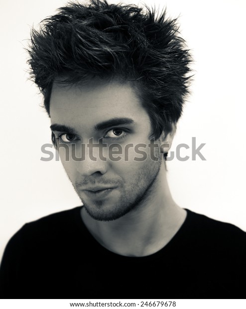 Portrait Young Handsome Man Tousled Hair Stock Photo Edit Now