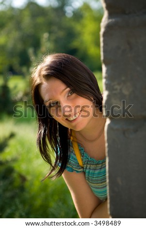 Similar – Portrait of a beautiful young woman outdoor smiling