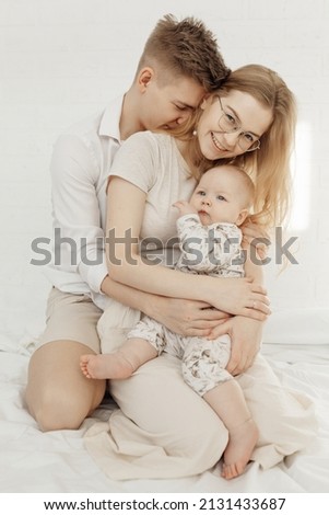 Similar – happy family playing at home on the bed