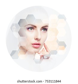 Portrait of young, healthy and beautiful woman (plastic surgery, skin lifting, spa, cosmetics and medicine concept)