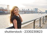 portrait young latin american woman smiling in Puerto Madero