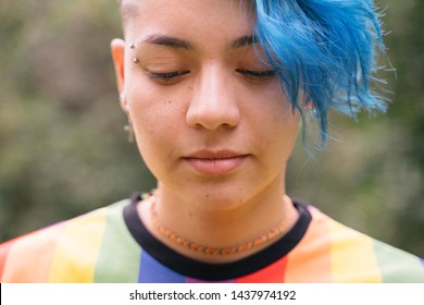 Portrait Of A Young Lesbian Woman With Sad Expression.