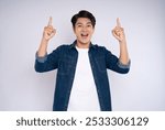 Portrait of young man 
Asian is posing on white background