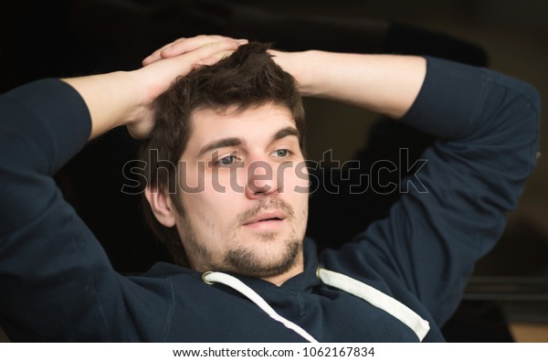 Portrait Young Man Black Wavy Hair Stock Photo Edit Now 1062167834