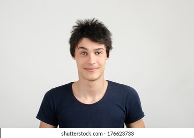 Portrait Of A Young Man With Crazy Hair Style. Bad Hair Cut Day. 