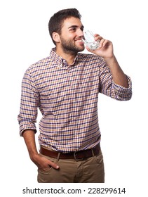 Portrait Of A Young Man Drinking A Water Glass