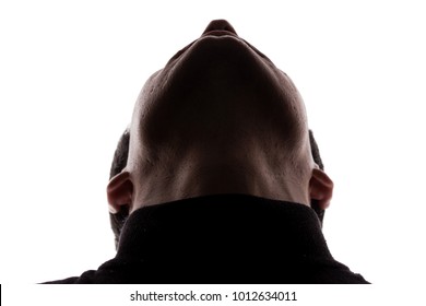 Portrait Of A Young Man Face Looking Up, Chin View From Below - Silhouette