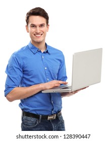 Portrait Of Young Man Holding Laptop