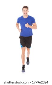 Portrait Of Young Man Jogging On White Background
