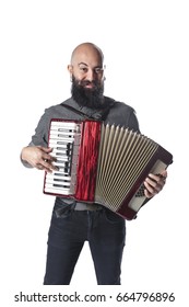 Portrait Of Young Man Playing Accordian 