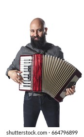 Portrait Of Young Man Playing Accordian 