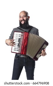 Portrait Of Young Man Playing Accordian 