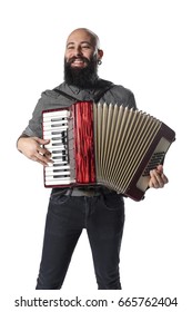 Portrait Of Young Man Playing Accordian 