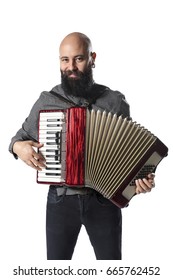 Portrait Of Young Man Playing Accordian 