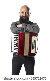 Portrait Of Young Man Playing Accordian 