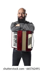 Portrait Of Young Man Playing Accordian 