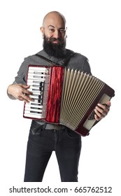 Portrait Of Young Man Playing Accordian 