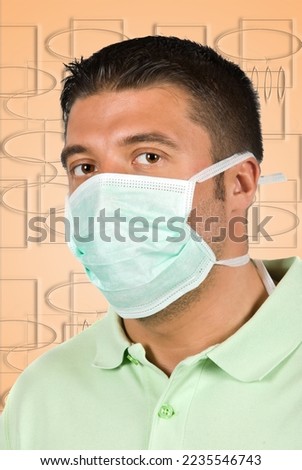 Portrait of  young man with protective mask isolated on white background