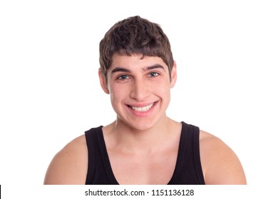 Portrait Of A Young Man Smiling Dressed In A Black Jersey. Happy, Muscular Man Age 20 Years Old