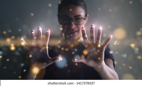 Portrait of an young man is using the futuristic latest innovation technology with augmented reality hologram. Concept of future, innovation, technology, holographic  - Powered by Shutterstock