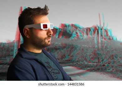 Portrait Of A Young Man Wearing 3d Glasses