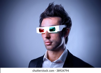 Portrait Of Young Man Wearing 3d Glasses