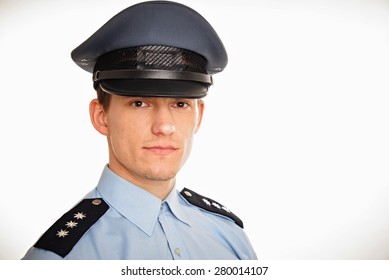 Portrait Of Young Policeman, Right You Can Write Some Text