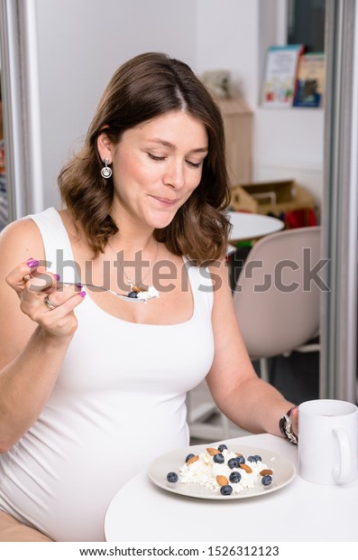 Portrait Young Pregnant Woman Wearing White Stock Photo Edit Now