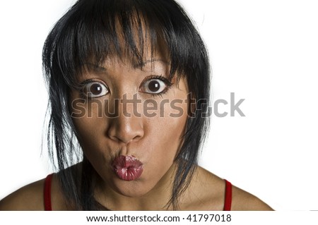 portrait of a young pretty asian woman with red lips