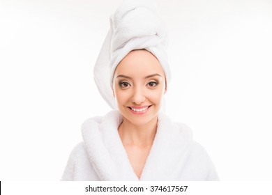 Portrait Of Young Pretty  Girl Smiling With Towel On Her Head