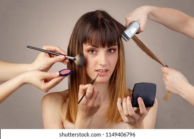 Portrait of young pretty woman at beautician and hairdresser - Shutterstock ID 1149406796