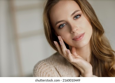 Portrait Of A Young Pretty Woman Indoor In Studio, Skin Wellness