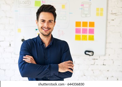 Portrait Of Young Programmer, Web Designer Standing At Office