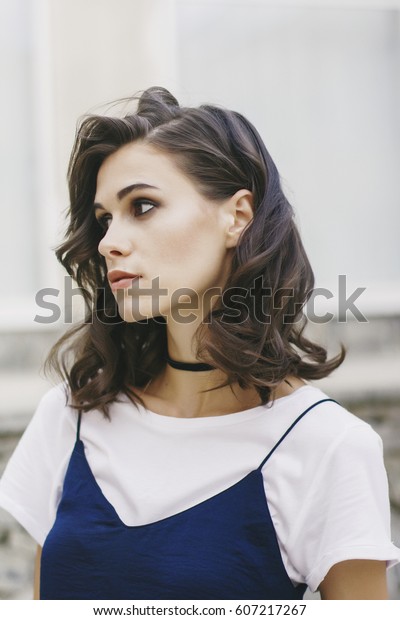 Portrait Young Sexy Brunette Girl She People Beauty Fashion